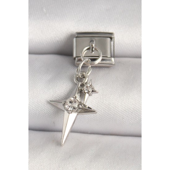 316L Çelik Gümüş Renk Zirkon Taşlı Kutup Yıldız Model Nomination Charm - TJ-BC1280