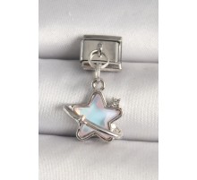 316L Çelik Gümüş Renk Mavi Mineli Yıldız Model Zirkon Taş Detay Nomination Charm - TJ-BC1282