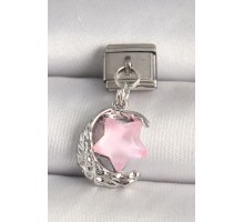 316L Çelik Gümüş Renk Hilal Pembe Mineli Yıldız Model Nomination Charm - TJ-BC1283