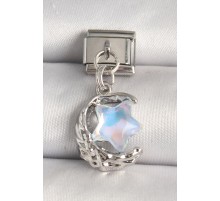 316L Çelik Gümüş Renk Hilal Mavi Mineli Yıldız Model Nomination Charm - TJ-BC1284