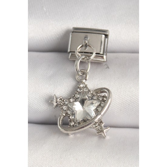 316L Çelik Gümüş Renk Zirkon Taşlı Yıldız Model Nomination Charm - TJ-BC1285