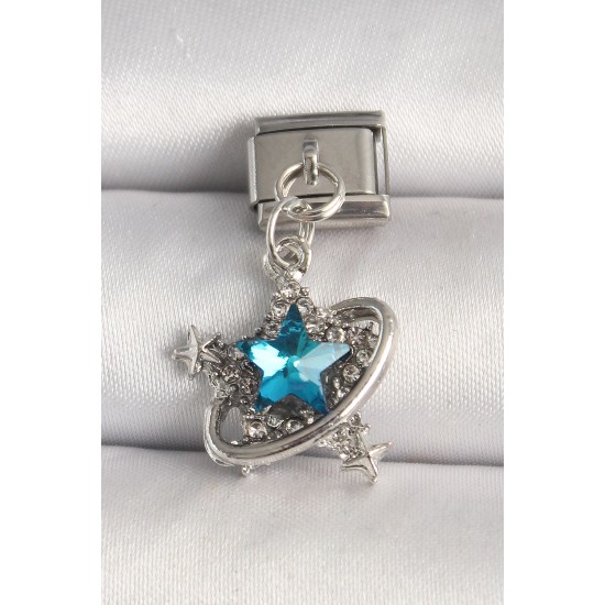 316L Çelik Gümüş Renk Mavi Zirkon Taşlı Yıldız Model Nomination Charm - TJ-BC1286