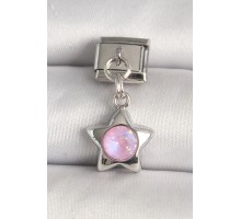 316L Çelik Gümüş Renk Pembe Zirkon Taşlı Yıldız Model Nomination Charm - TJ-BC1287