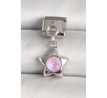 316L Çelik Gümüş Renk Pembe Zirkon Taşlı Yıldız Model Nomination Charm - TJ-BC1287