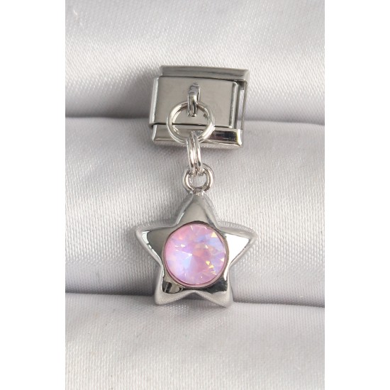316L Çelik Gümüş Renk Pembe Zirkon Taşlı Yıldız Model Nomination Charm - TJ-BC1287