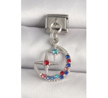 316L Çelik Gümüş Renk Renkli Zirkon Taşlı Yıldız Model Nomination Charm - TJ-BC1291