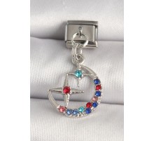 316L Çelik Gümüş Renk Renkli Zirkon Taşlı Yıldız Model Nomination Charm - TJ-BC1291