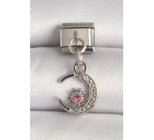 316L Çelik Gümüş Renk Zirkon Taşlı Hilal Model Nomination Charm - TJ-BC1292