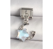 316L Çelik Gümüş Renk Zirkon Taşlı Mavi Mineli Yıldız Model Nomination Charm - TJ-BC1295