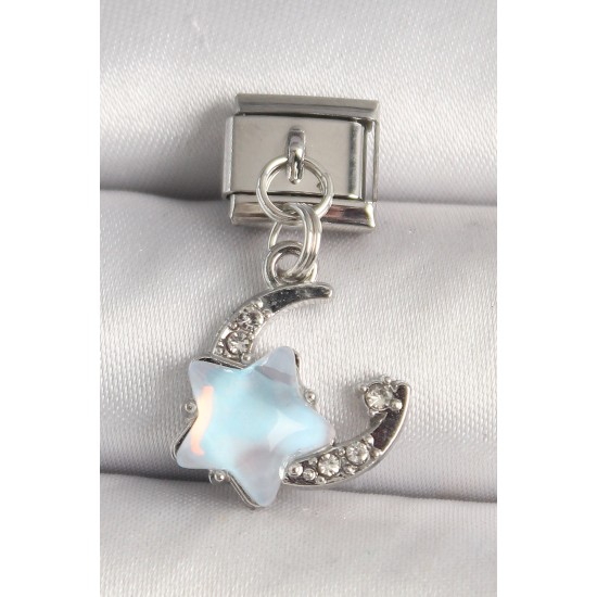 316L Çelik Gümüş Renk Zirkon Taşlı Mavi Mineli Yıldız Model Nomination Charm - TJ-BC1295