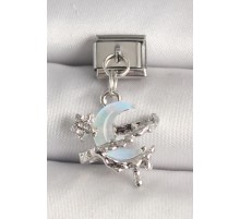 316L Çelik Gümüş Renk Mavi Mineli Hilal Model Nomination Charm - TJ-BC1297