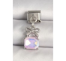 316L Çelik Gümüş Renk Pembe Zirkon Taşlı Çanta Model Nomination Charm - TJ-BC1301