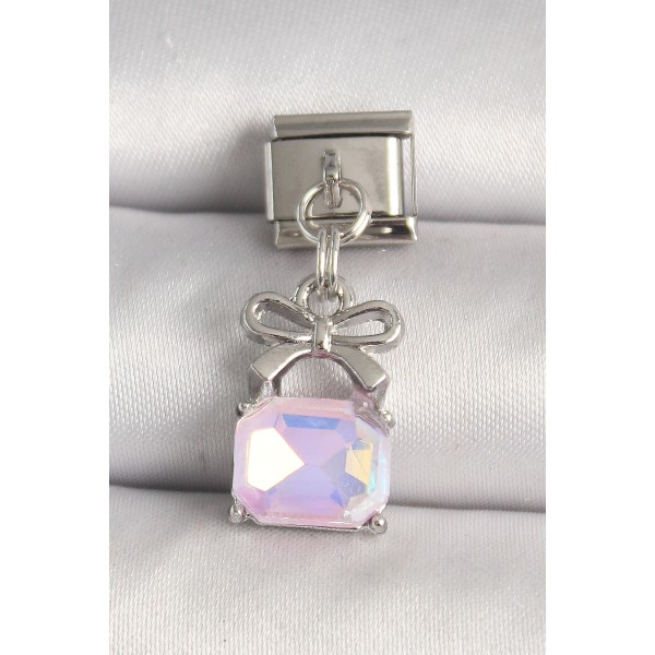 316L Çelik Gümüş Renk Pembe Zirkon Taşlı Çanta Model Nomination Charm - TJ-BC1301