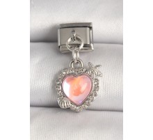 316L Çelik Gümüş Renk Pembe Mineli Kalp Model Deniz Yıldız Detay Nomination Charm - TJ-BC1304