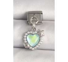 316L Çelik Gümüş Renk Yeşil Mineli Kalp Model Deniz Yıldız Detay Nomination Charm - TJ-BC1305