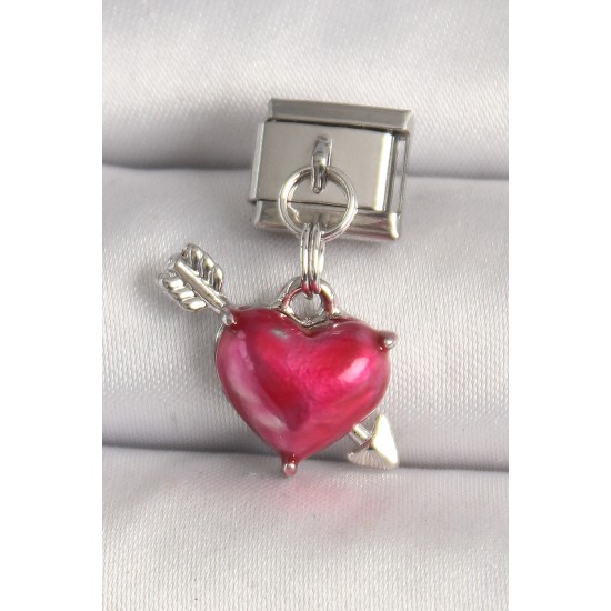 316L Çelik Gümüş Renk Kırmızı Kalp ve Ok Model Nomination Charm - TJ-BC1306