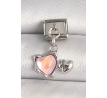 316L Çelik Gümüş Renk Pembe Mineli Kalp Model Nomination Charm - TJ-BC1308