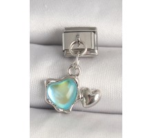 316L Çelik Gümüş Renk Mavi Mineli Kalp Model Nomination Charm - TJ-BC1309