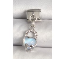 316L Çelik Gümüş Renk Zirkon Taşlı Mavi Kilit Kalp Model Nomination Charm - TJ-BC1312