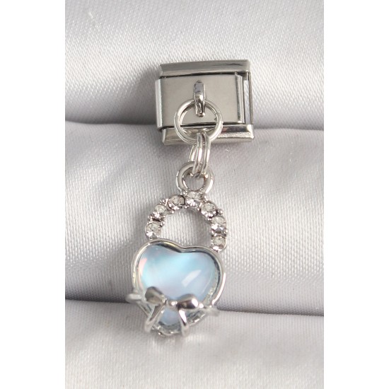 316L Çelik Gümüş Renk Zirkon Taşlı Mavi Kilit Kalp Model Nomination Charm - TJ-BC1312