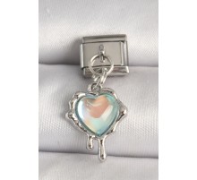 316L Çelik Gümüş Renk Mavi Hologram Mineli Eriyen Kalp Model Nomination Charm - TJ-BC1315