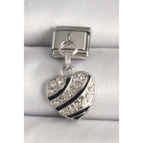 316L Çelik Gümüş Renk Zirkon Taşlı Kalp Model Nomination Charm - TJ-BC1316