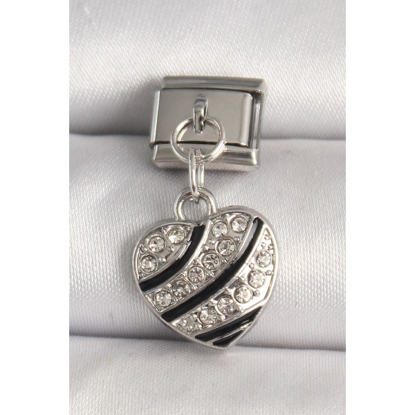 316L Çelik Gümüş Renk Zirkon Taşlı Kalp Model Nomination Charm - TJ-BC1316