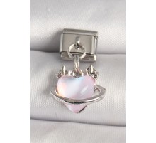 316l Çelik Gümüş Renk Pembe Mineli Kalp Model Nomination Charm - TJ-BC1317