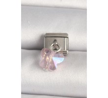 316L Çelik Gümüş Renk Pembe Zirkon Taşlı Kelebek Model Nomination Charm - TJ-BC1319