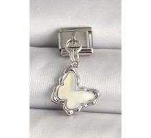 316L Çelik Gümüş Renk Beyaz Kelebek Model Nomination Charm - TJ-BC1320