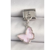 316L Çelik Gümüş Renk Pembe Kelebek Model Nomination Charm - TJ-BC1321