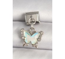 316L Çelik Gümüş Renk Zirkon Taşlı Sarı Mineli Kelebek Model Nomination Charm - TJ-BC1324