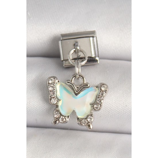 316L Çelik Gümüş Renk Zirkon Taşlı Sarı Mineli Kelebek Model Nomination Charm - TJ-BC1324