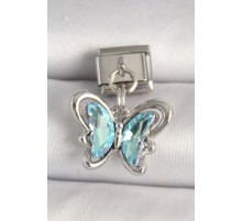 316L Çelik Gümüş Renk Turkuaz Zirkon Taşlı Kelebek Model Nomination Charm - TJ-BC1326