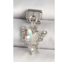 316L Çelik Gümüş Renk Zirkon Taşlı Beyaz Kelebek Model Nomination Charm - TJ-BC1328