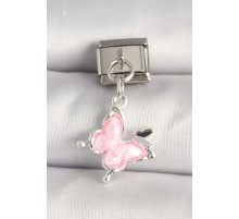 316L Çelik Gümüş Renk Pembe Kelebek Model Kelebek Detay Nomination Charm - TJ-BC1331