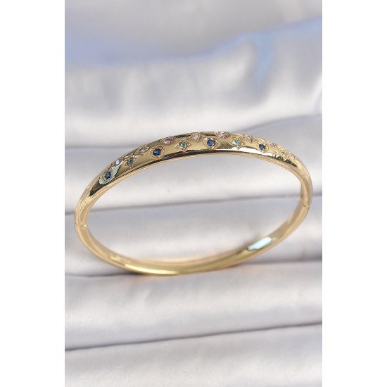 Pirinç Gold Renk Yıldız İşlemeli Zirkon Taşlı Kadın Kelepçe - TJ-BB6916