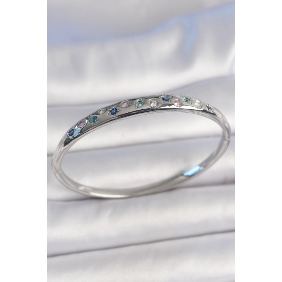 Pirinç Gümüş Renk Zirkon Taşlı Yıldız İşlemeli Kadın Kelepçe - TJ-BB6917