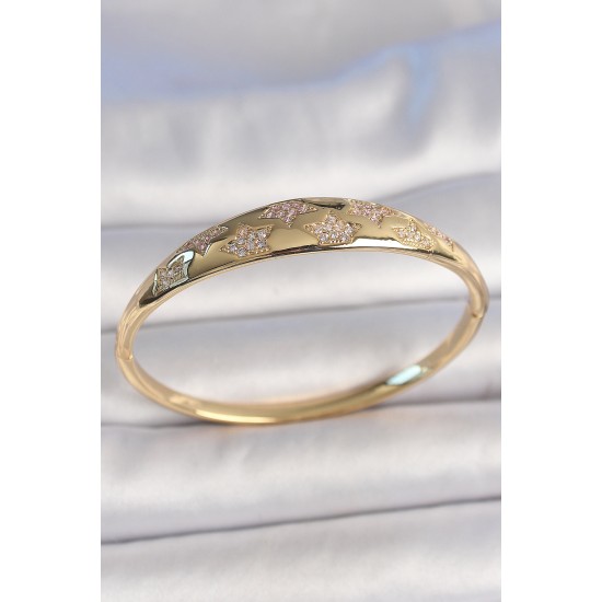 Pirinç Gold Renk Zirkon Taşlı Yıldız İşlemeli Kadın Kelepçe - TJ-BB6918