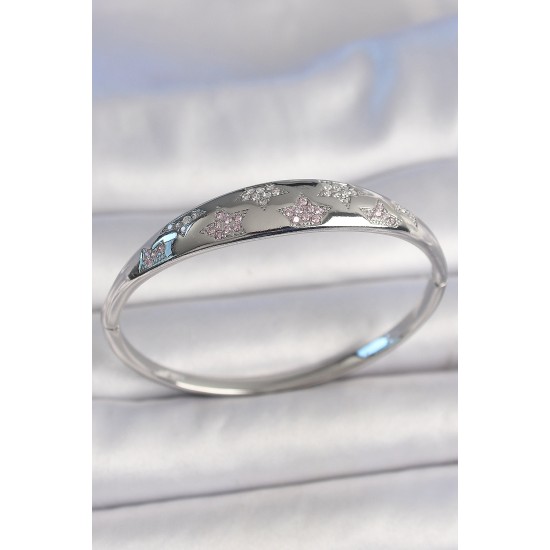 Pirinç Gümüş Renk Zirkon Taşlı Yıldız İşlemeli Kadın Kelepçe - TJ-BB6919