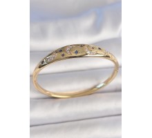 Pirinç Gold Renk Zirkon Taşlı Hilal İşleme Mavi Taşlı Yıldız Detay Kadın Kelepçe - TJ-BB6920