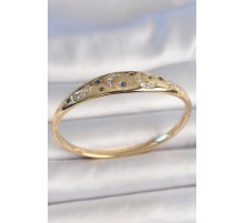 Pirinç Gold Renk Zirkon Taşlı Hilal İşleme Mavi Taşlı Yıldız Detay Kadın Kelepçe - TJ-BB6920