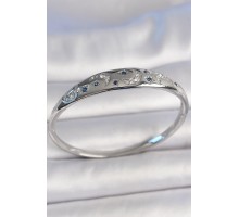 Pirinç Gümüş Renk Zirkon Taşlı Hilal İşlemeli Mavi Taşlı Yıldız Detay Kadın Kelepçe - TJ-BB6921