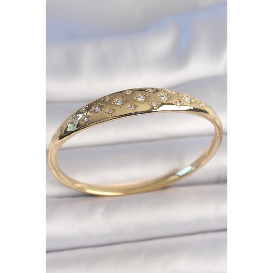 Pirinç Gold Renk Zirkon Taşlı Yıldız İşlemeli Kadın Kelepçe - TJ-BB6922