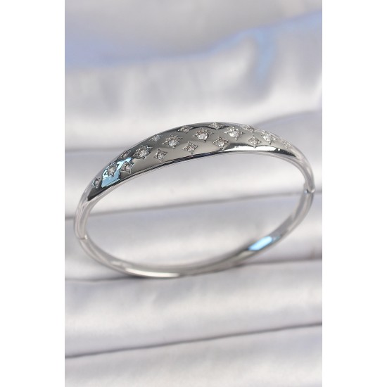 Pirinç Gümüş Renk Zirkon Taşlı Yıldız İşlemeli Kadın Kelepçe - TJ-BB6923