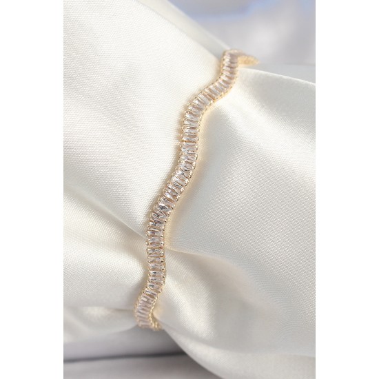 Pirinç Gold Renk Su Yolu Zirkon Taşlı Model Kadın Bileklik - TJ-BB6926