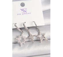 Pirinç Gümüş Renk Zirkon Taşlı Yıldız Model 3'Lü Kadın Kombin Küpe - TJ-BKP10448