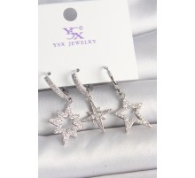 Pirinç Gümüş Renk Zirkon Taşlı Yıldız Model 3'Lü Kadın Kombin Küpe - TJ-BKP10448