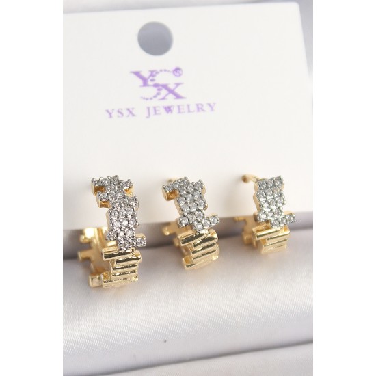 Pirinç Gold Renk Zirkon Taşlı Dorika Model 3'Lü Kadın Kombin Küpe - TJ-BKP10451