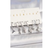 Pirinç Gümüş Renk Zirkon Taşlı Deniz Kabuğu Model Kaplumbağa Detay Kadın Küpe Kombin - TJ-BKP10456